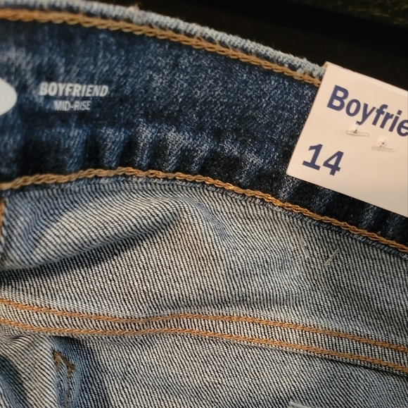Old navy boy friend jeans raw hem 5 pockets designs sz14 mid rise distress - Picture 8 of 13